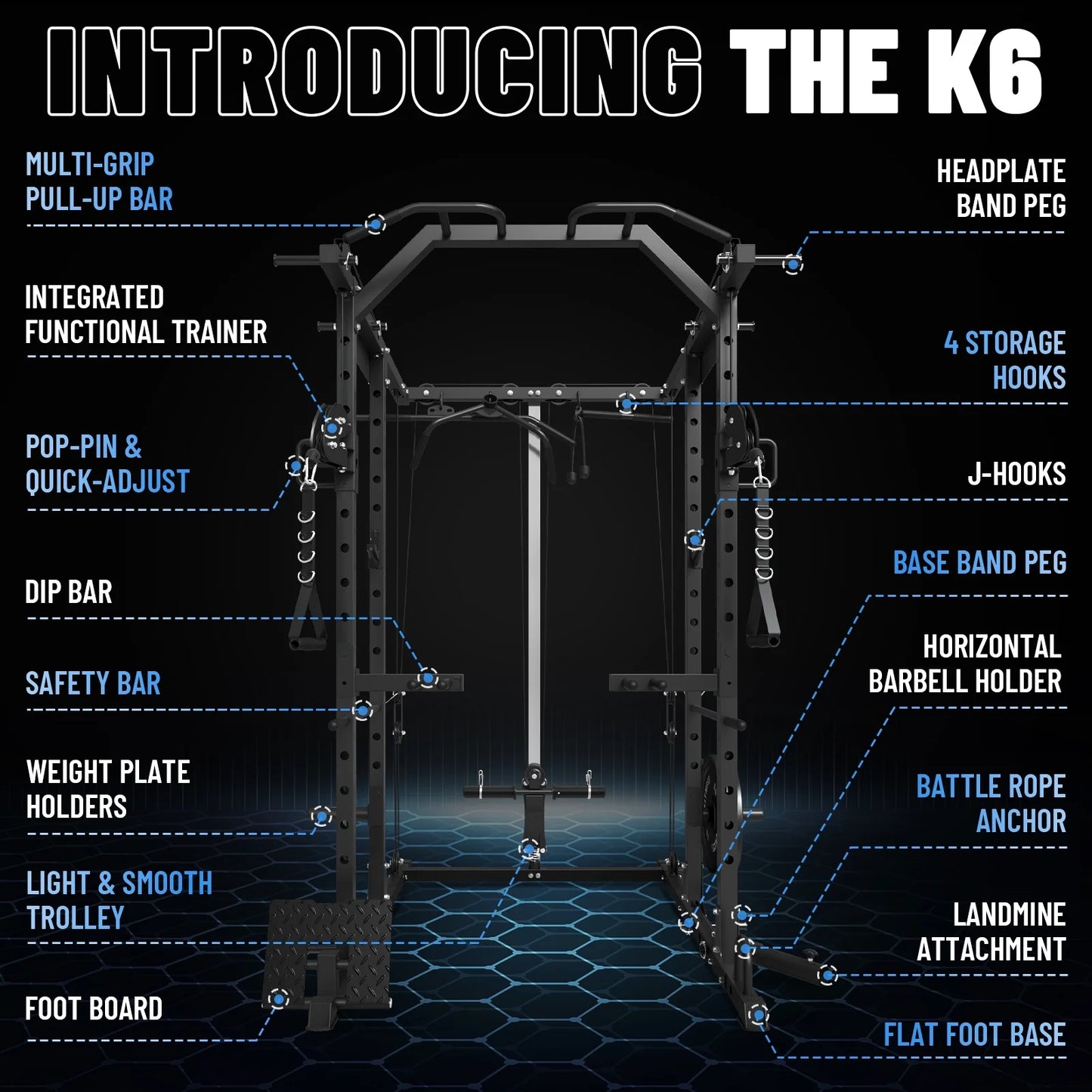 Power Rack Cage, 1500LBS Weight Cage with 800LB Capacity Adjustable Weight Bench, Multi-Function Workout Rack Cage with Storage System, J-Hook, Band Peg, Battle Rope Ring Home Gym