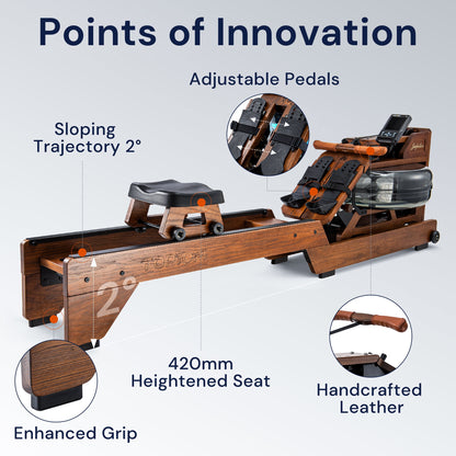 Rowing Machine Oak Wood 400Lbs Max Load, Water Rowing Machine for Home Use with TM3 Monitor